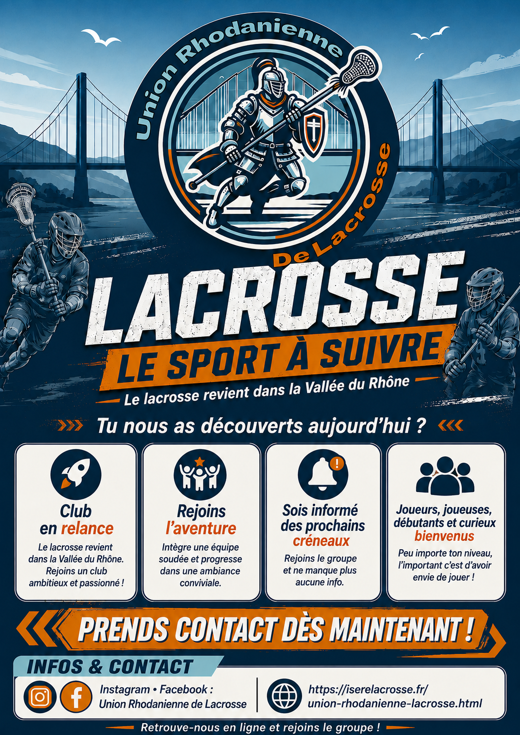 Affiche de relance de l’Union Rhodanienne de Lacrosse dans la Vallée du Rhône